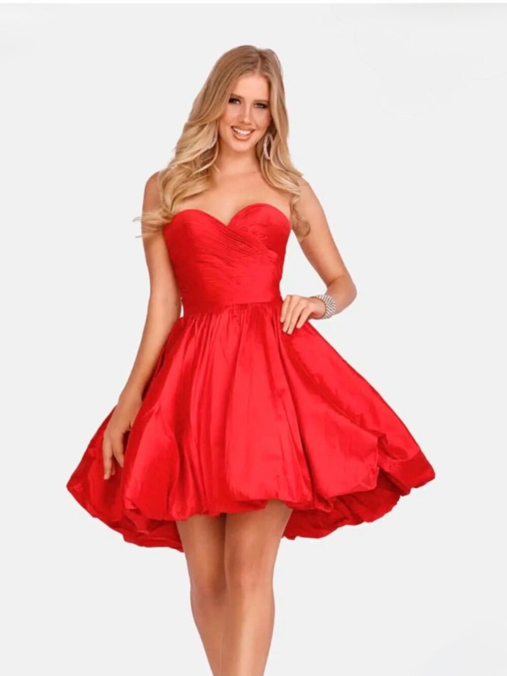 Terani Couture Red Strapless A-Line Ruched Taffeta Gown | Worn Once